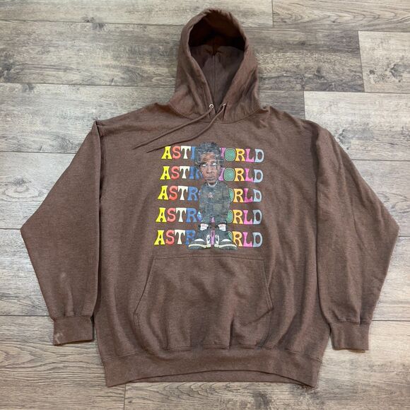 One of a Kind Brown AstroWorld Travis Scott Caricature Hoodie - Men's Size 2XL - Picture 1 of 5